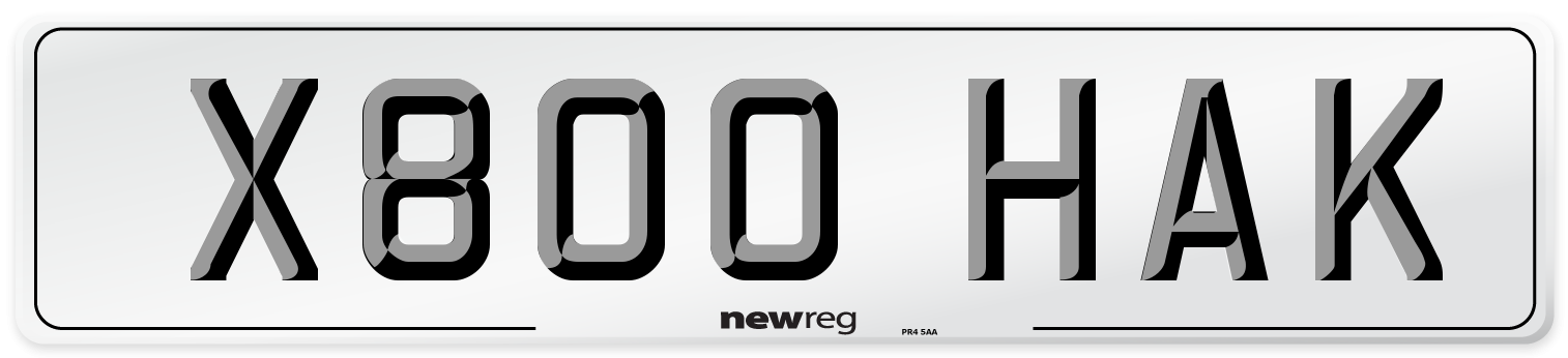 X800 HAK Number Plate from New Reg